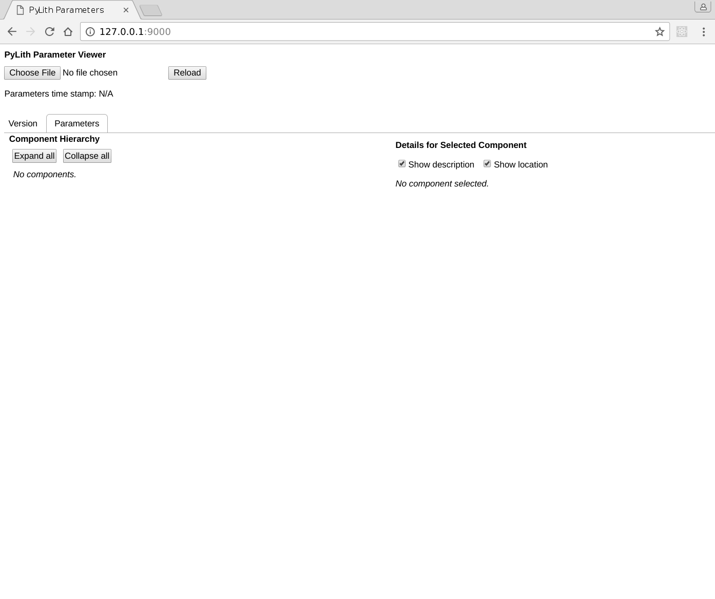 Screenshot of application at startup